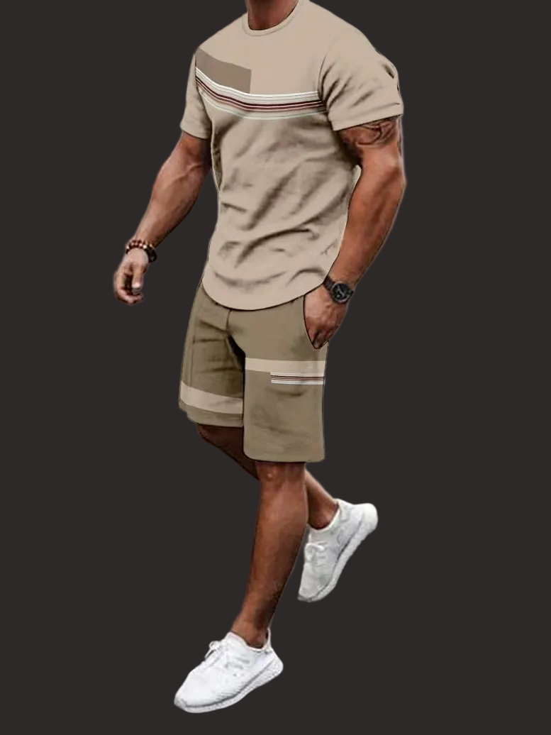 Men's Breathable Outdoor Casual T-Shirt and Shorts Set ( Size: XXL )