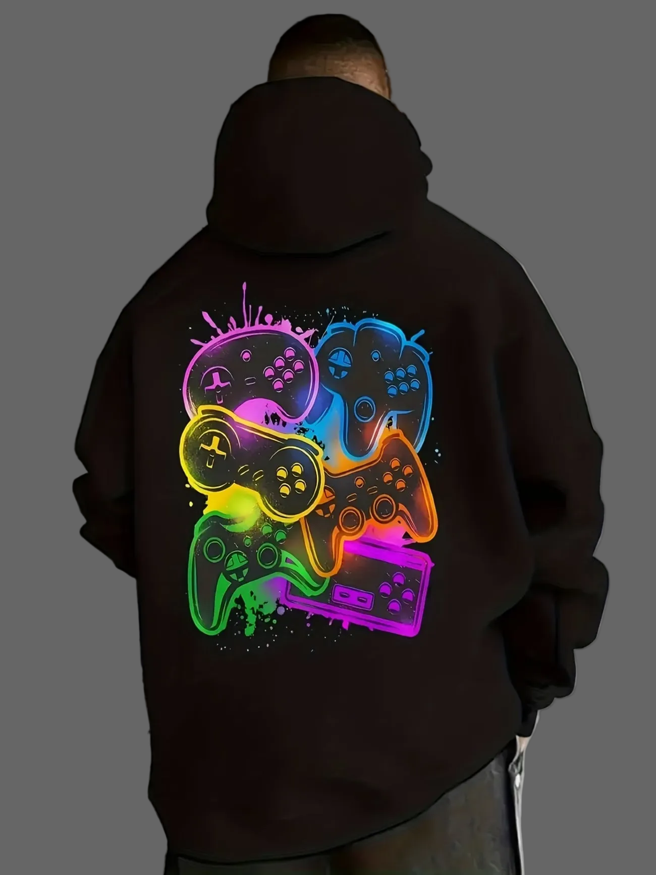 Men's Neon Controller Graphic Hooded Sweatshirt (  Size: L )