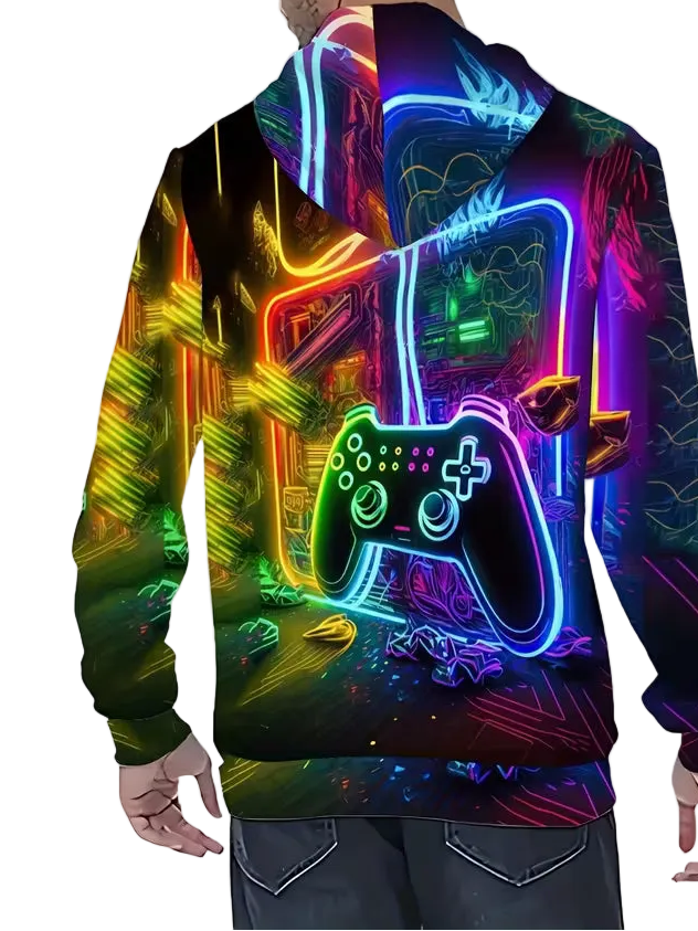 Men's Vibrant Neon Gaming Controller 3D Printed Hoodie