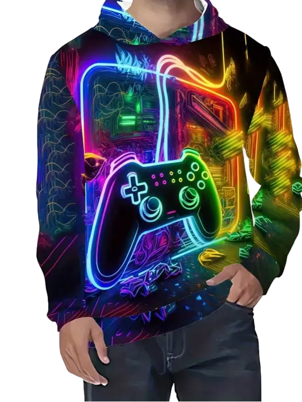 Men's Vibrant Neon Gaming Controller 3D Printed Hoodie