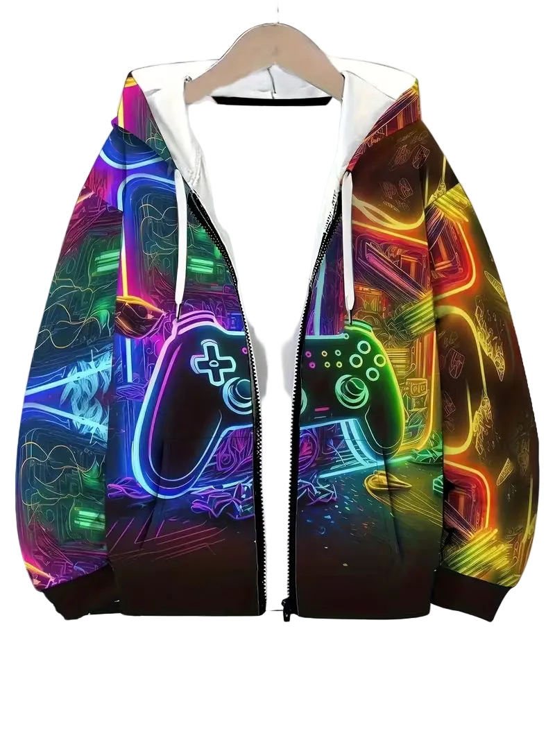 Men's Size Gaming Hoodie with Video Game Controller Print ( Size: L )