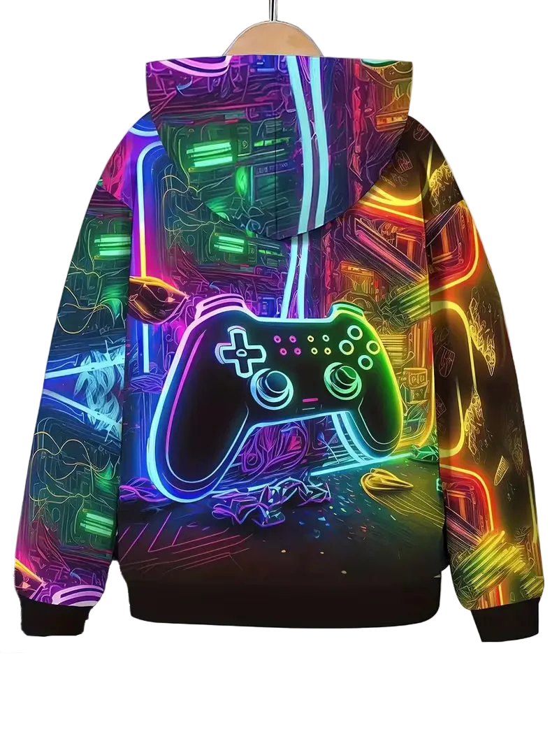 Men's Size Gaming Hoodie with Video Game Controller Print ( Size: L )