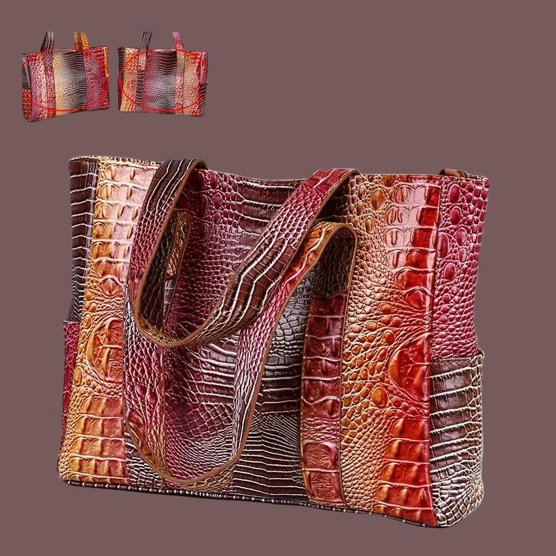 Chic PeaRooster Blue Crocodile-Embossed Handbag for Women