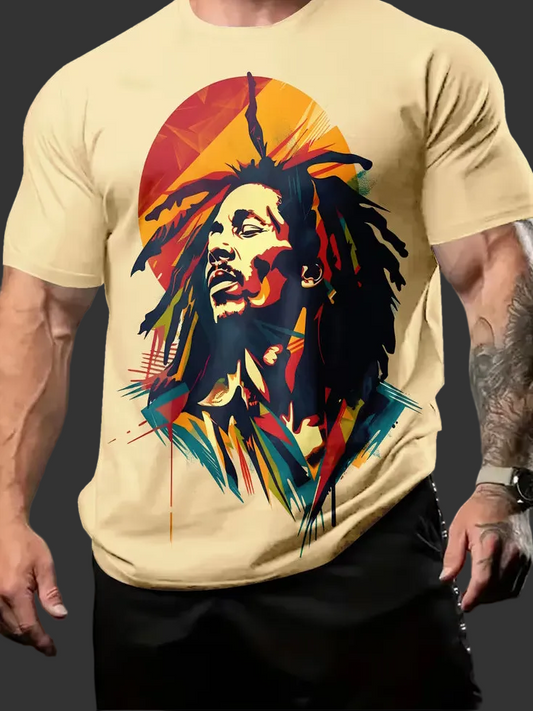 Print Reggae-Inspired Graphic T-Shirt (Size: L)