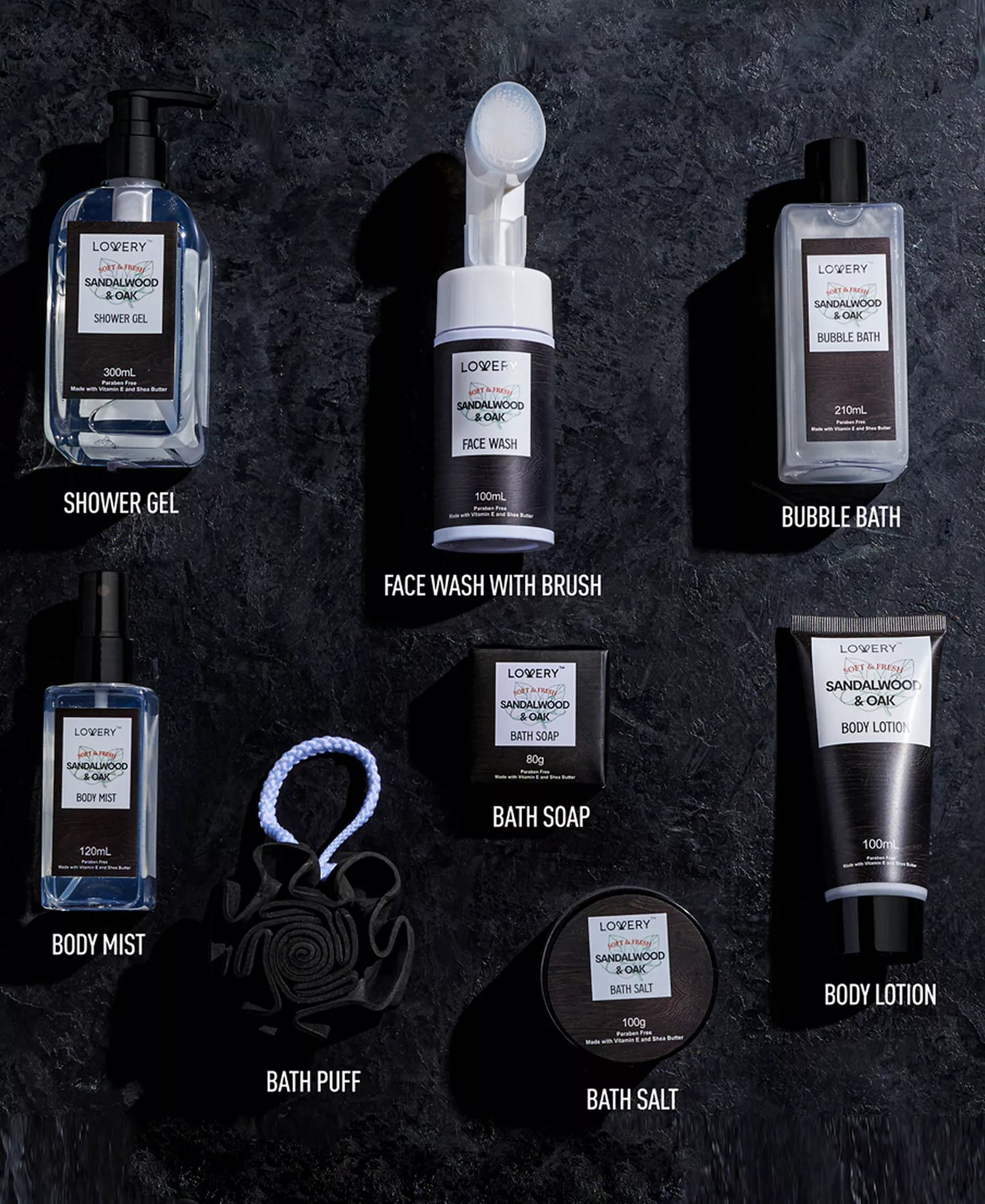 Lovery Sandalwood Oak Spa Kit, Bath and Body Care Gift Set, 10 Piece for Him