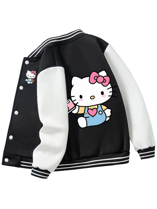 Sanrio's Hello Kitty Cute Cartoon Print Baseball Jacket for Girls