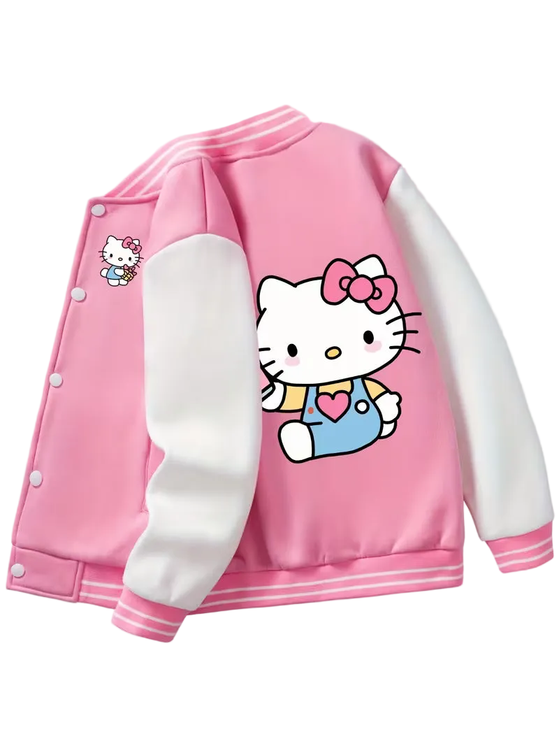 Sanrio's Hello Kitty Cute Cartoon Print Baseball Jacket for Girls