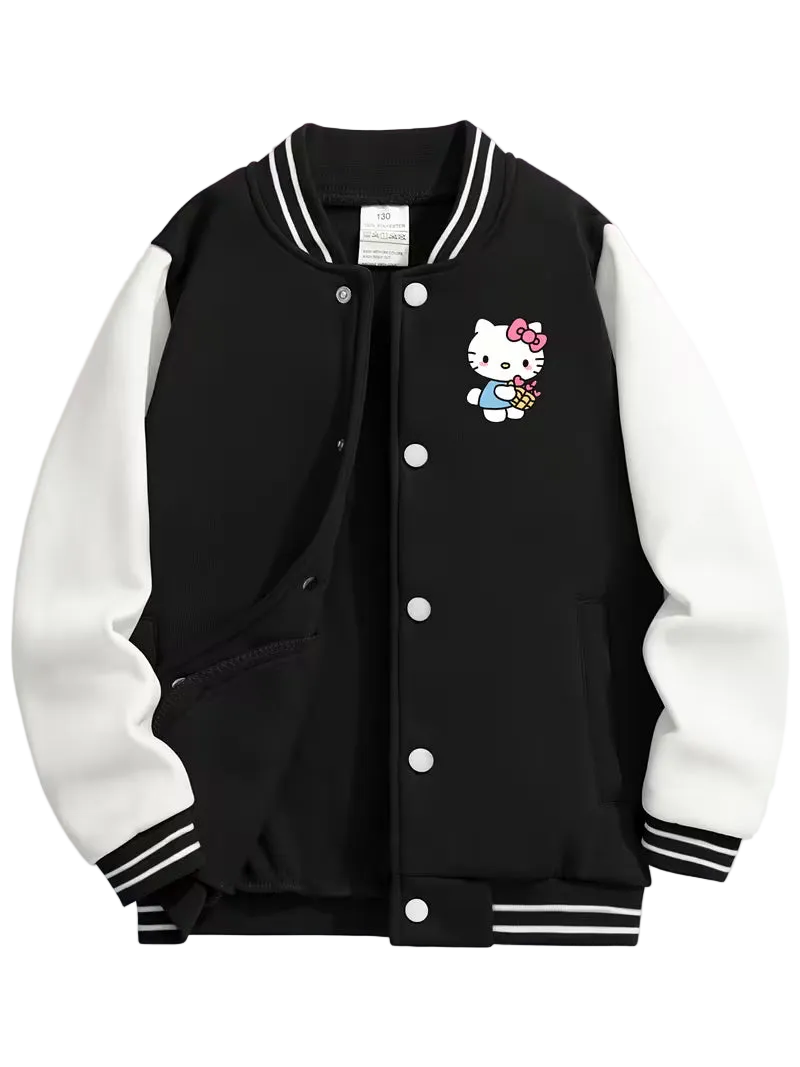 Sanrio's Hello Kitty Cute Cartoon Print Baseball Jacket for Girls
