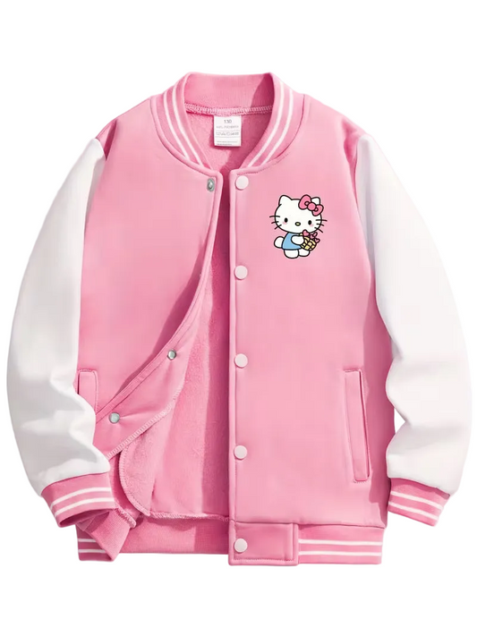 Sanrio's Hello Kitty Cute Cartoon Print Baseball Jacket for Girls