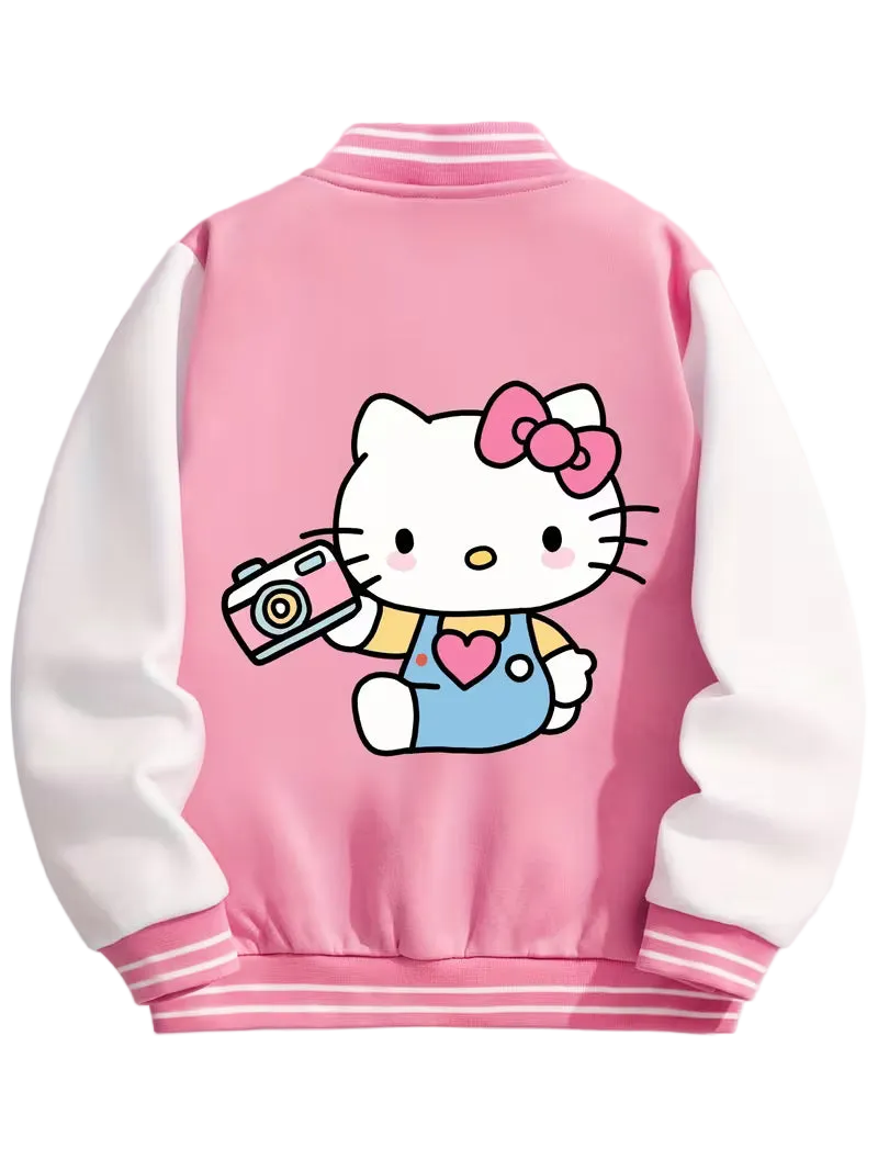 Sanrio's Hello Kitty Cute Cartoon Print Baseball Jacket for Girls