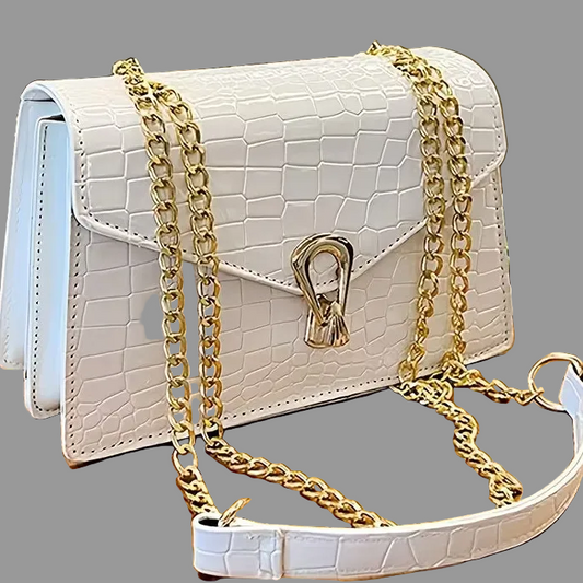 Chic White Snake-Print Crossbody Bag for Women