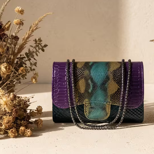 Elegant Vintage Snake Print Shoulder Bag