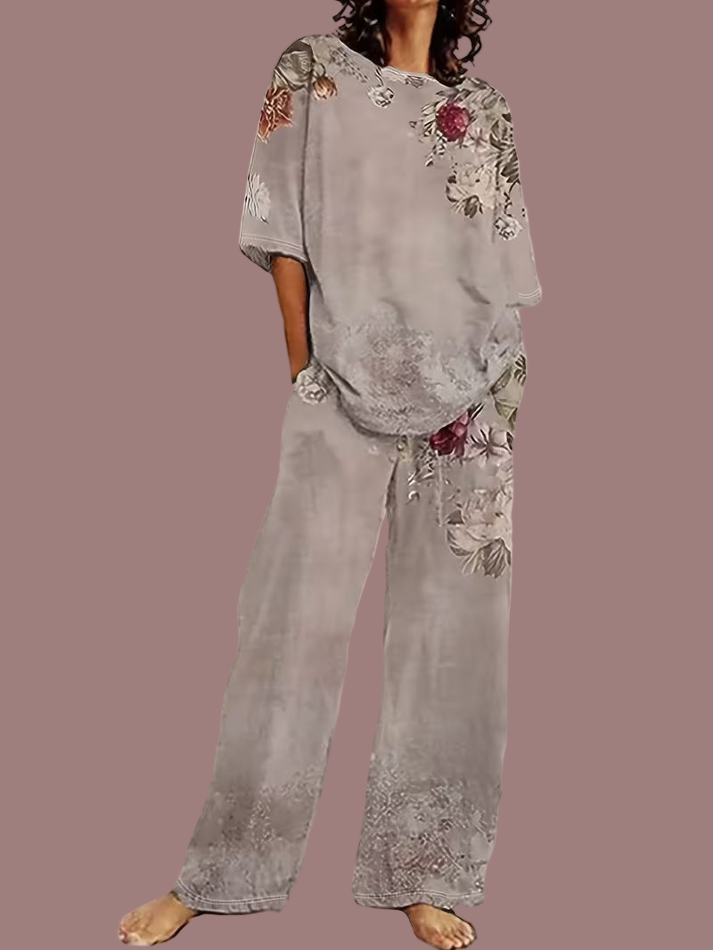 Women's Floral Print Long Pants Set ( Size: L )