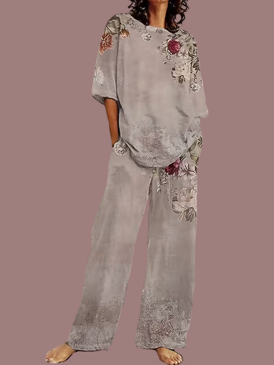 Women's Floral Print Long Pants Set ( Size: L )