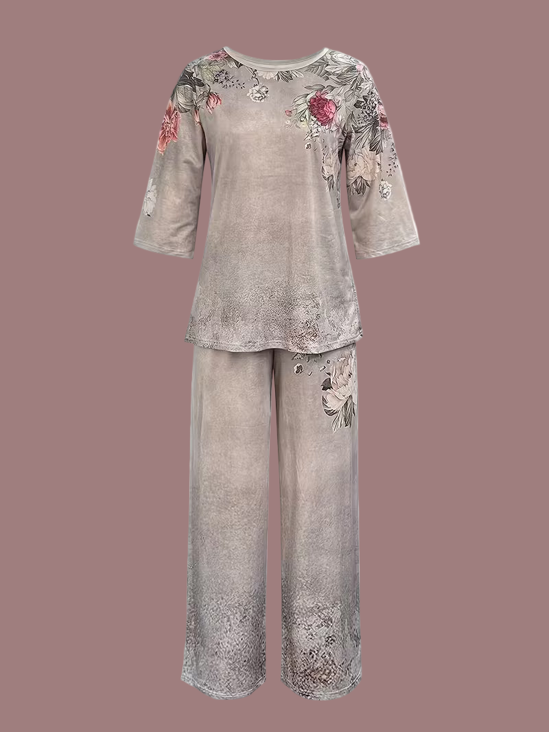 Women's Floral Print Long Pants Set ( Size: L )