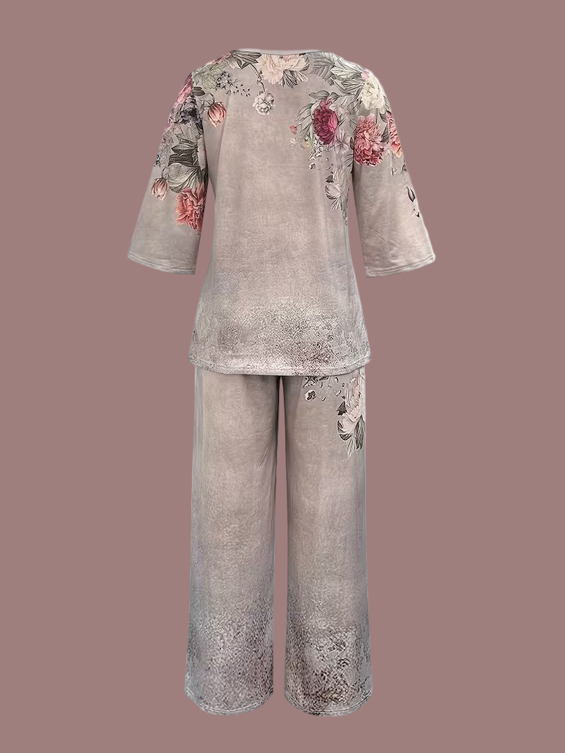 Women's Floral Print Long Pants Set ( Size: L )