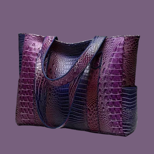 Chic PeaRooster Blue Crocodile-Embossed Handbag for Women