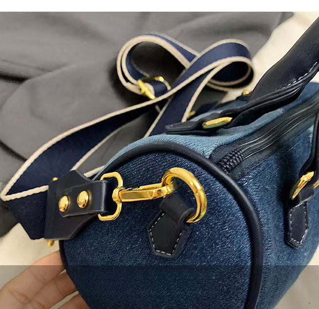 Small square bag features a two-tone retro style