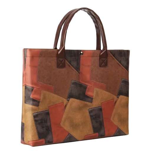 A Vintage Print Patchwork Color Block Tote Bag!