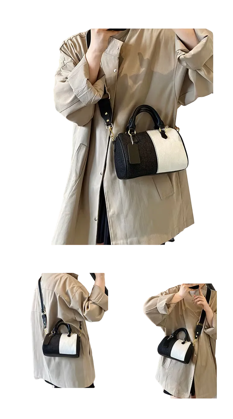 Small square bag features a two-tone retro style