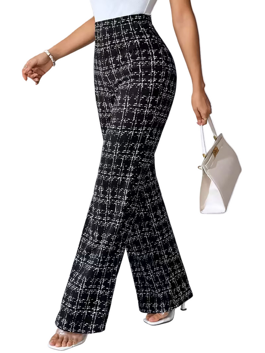Women'S Black and White Plaid Flare Pants ( Size: L )