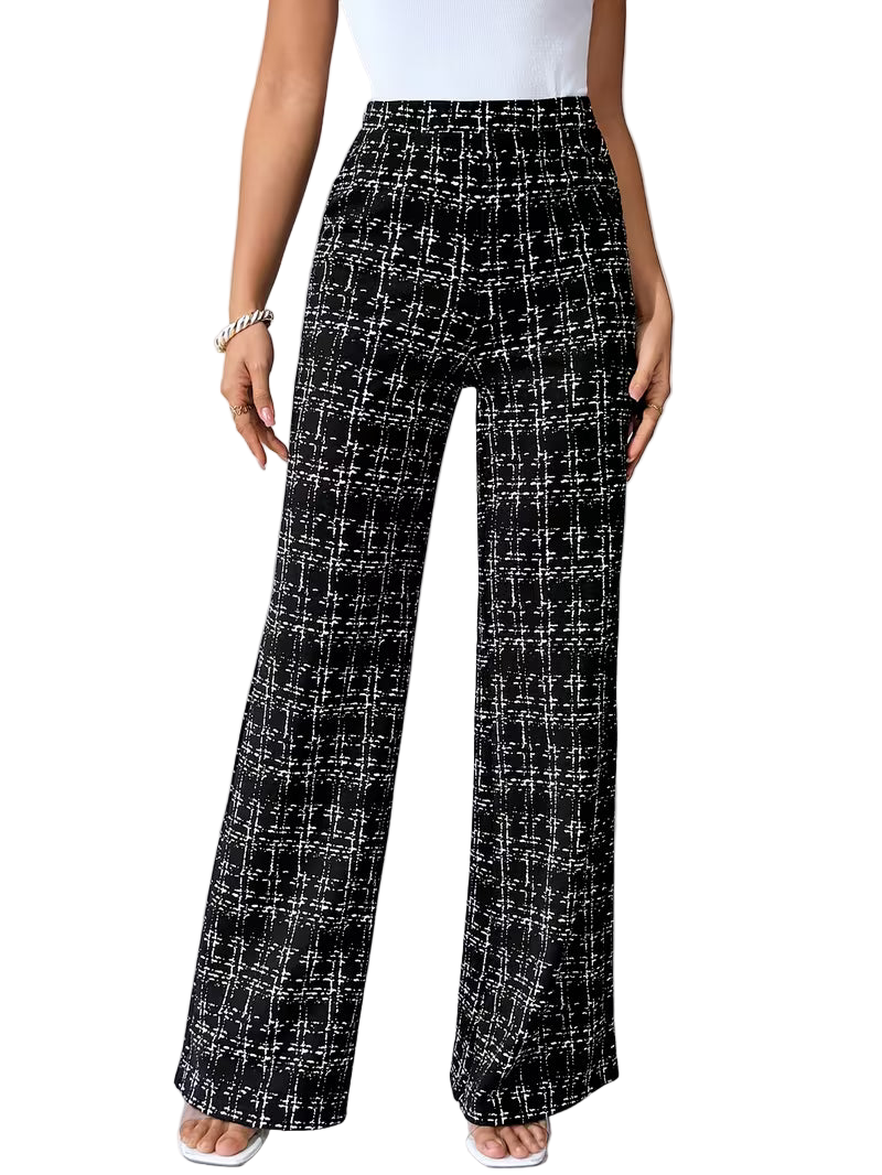Women's Black and White Plaid Flare Pants Size: XXL
