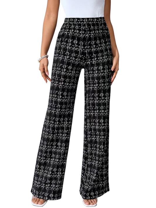 Women'S Black and White Plaid Flare Pants ( XL )