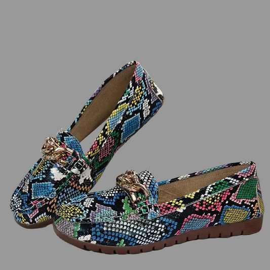 Women's Snake Print Flat Shoes, Women Shoes ( Size: 7.5 )