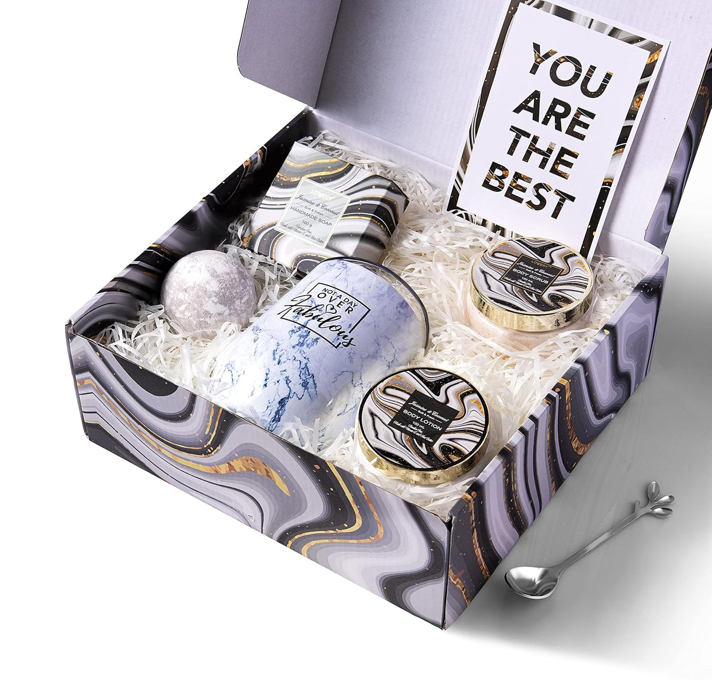 Lovery Wine Tumbler Spa Gift Basket, Personalized Gifts, Jasmine Coconut Bath and Body Care