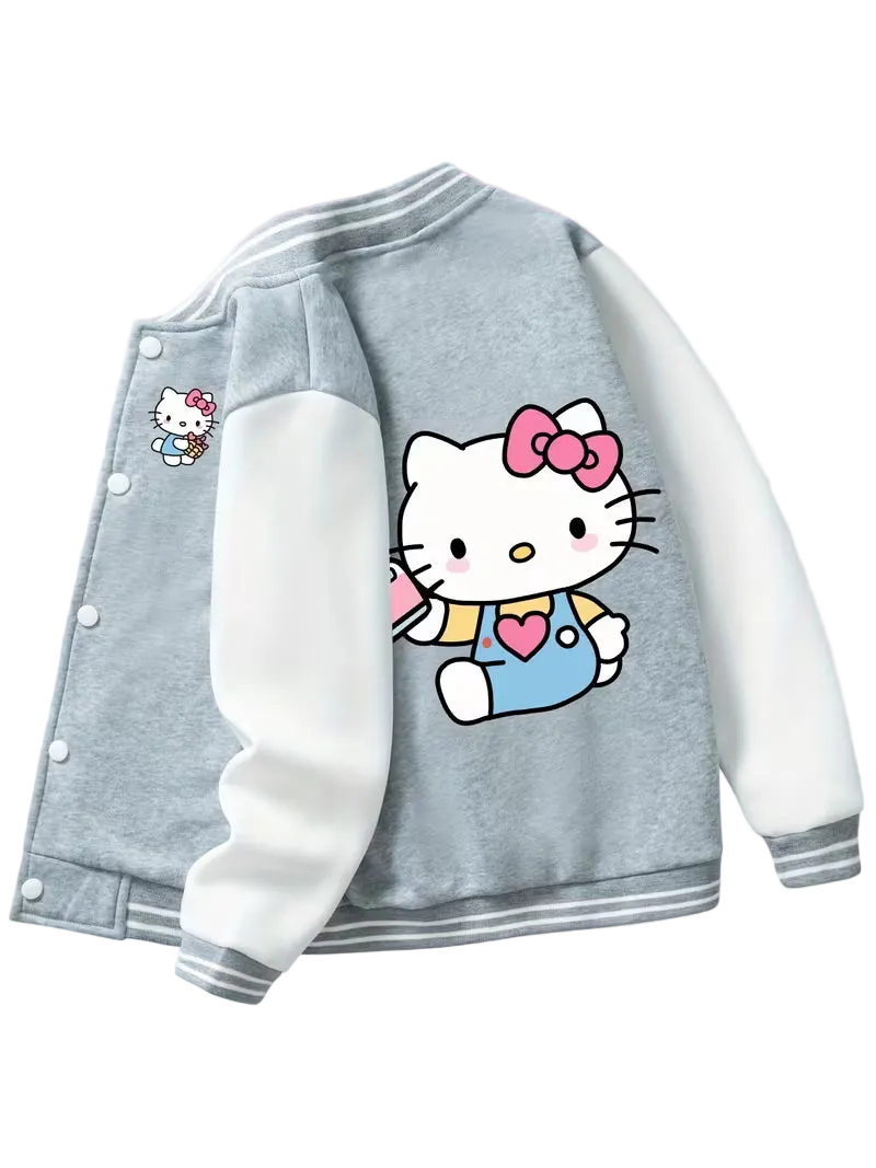 Sanrio's Hello Kitty Cute Cartoon Print Baseball Jacket for Girls