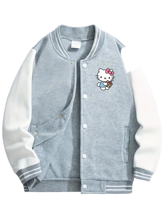 Sanrio's Hello Kitty Cute Cartoon Print Baseball Jacket for Girls