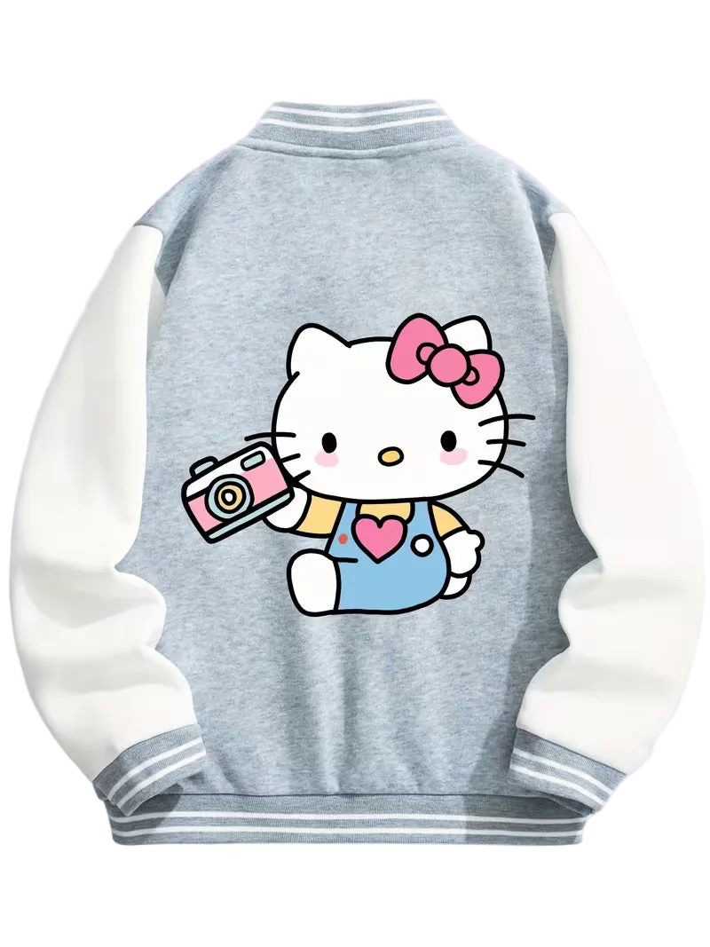 Sanrio's Hello Kitty Cute Cartoon Print Baseball Jacket for Girls