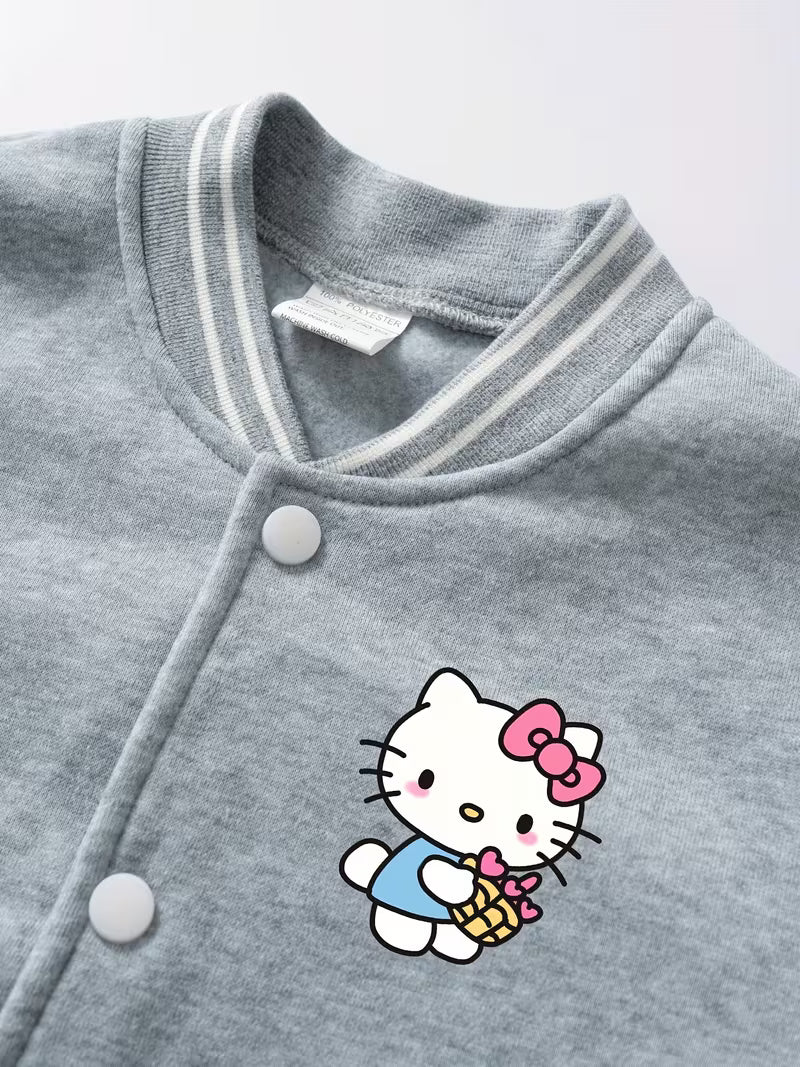 Sanrio's Hello Kitty Cute Cartoon Print Baseball Jacket for Girls