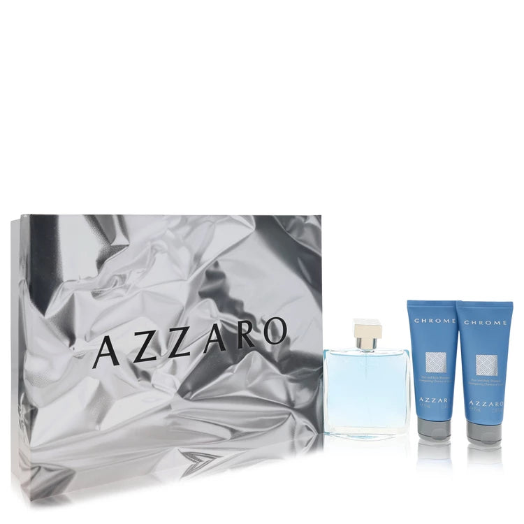 Chrome by Azzaro Gift Set - 3.4 oz Eau De Toilette Spray + 2 x 2.5oz All Over Shampoo for Men